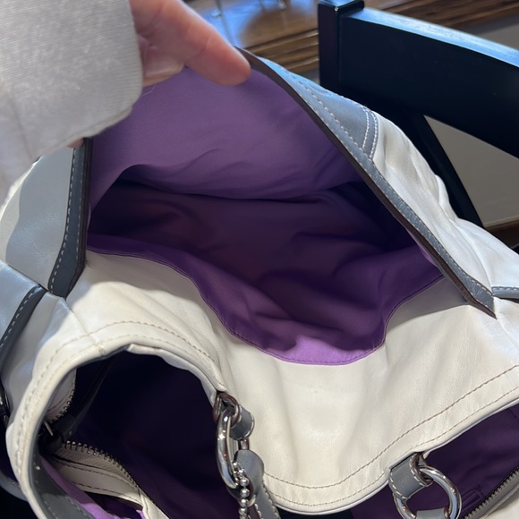 White and gray leather Coach Tote - Picture 7 of 10